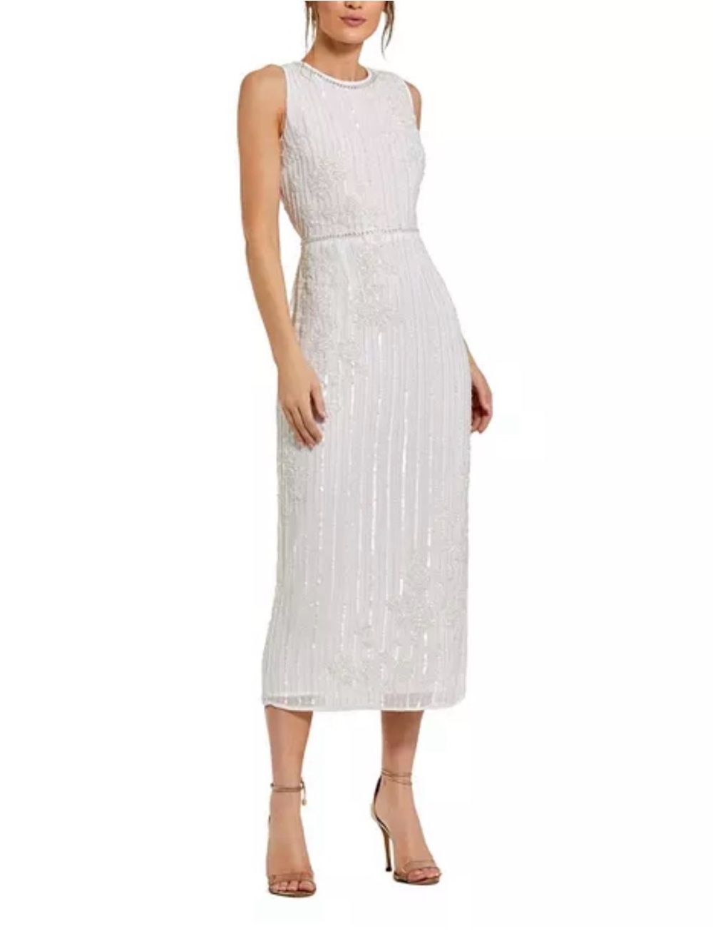 Mac Duggal Ivory Beaded Sleeveless Midi Dress - Picture 1 of 8